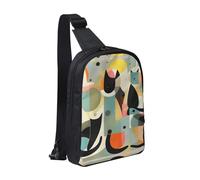 WXCJWD Sac à bandoulière motif ballon « Happy Birthday » pour femmes et hommes, sac à bandoulière tendance, sac de poitrine décontracté avec bandoulière convertible., Chat art moderne du milieu du