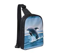 WXCJWD Sac à bandoulière Waterfall View pour homme et femme - Sac à bandoulière tendance - Sac de poitrine décontracté avec bandoulière convertible., Sauter les dauphins, Taille unique
