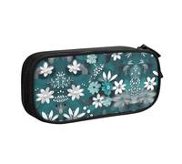 WXCJWD Trousse à crayons à motif floral bleu sarcelle gris et blanc pour grand sac à crayons simple multifonctionnel pour bureau