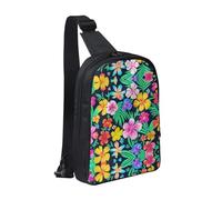 WXCJWD Un flocage de flamants roses Sac à bandoulière tendance pour homme et femme Sac de poitrine décontracté avec bandoulière convertible., Motif fleurs colorées, Taille unique