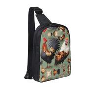 WXCJWD Un flocage de flamants roses Sac à bandoulière tendance pour homme et femme Sac de poitrine décontracté avec bandoulière convertible., Coq et poulet, Taille unique