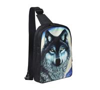 WXCJWD Wolf Under Moon Sac à bandoulière tendance pour homme et femme Sac à bandoulière décontracté avec bandoulière convertible., Loup sous la lune, Taille unique