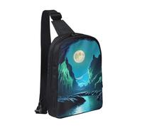 WXCJWD Wolf Under Moon Sac à bandoulière tendance pour homme et femme Sac à bandoulière décontracté avec bandoulière convertible., Grotte de lune d'eau, Taille unique