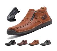 WXDTW Bottes de conduite à enfiler en cuir de qualité supérieure pour homme - Fabriquées à la main - Chaussures orthopédiques pour homme - Soutien de la voûte plantaire - Fermeture éclair latérale