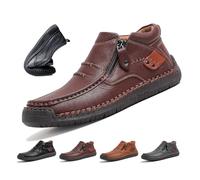 WXDTW Bottes de conduite à enfiler en cuir de qualité supérieure pour homme - Fabriquées à la main - Chaussures orthopédiques pour homme - Soutien de la voûte plantaire - Fermeture éclair latérale