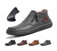 WXDTW Bottes de conduite à enfiler en cuir de qualité supérieure pour homme - Fabriquées à la main - Chaussures orthopédiques pour homme - Soutien de la voûte plantaire - Fermeture éclair latérale