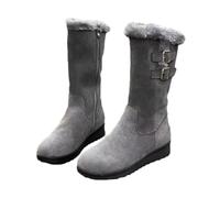 WXDTW Bottes d'hiver mi-mollet pour femme, doublure en peluche épaisse, bottes d'hiver chaudes antidérapantes et imperméables en daim, gris, 39.5 EU