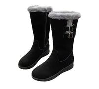 WXDTW Bottes d'hiver mi-mollet pour femme, doublure en peluche épaisse, bottes d'hiver chaudes antidérapantes et imperméables en daim, Noir , 40.5 EU