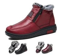 WXDTW Bottines d'hiver imperméables et antidérapantes en cuir de coton avec doublure en fourrure et fermeture éclair pour femme