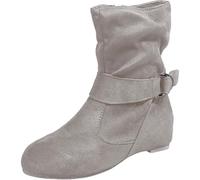 WXDTW Bottines souples en daim synthétique à bout rond et talon plat pour | Bottines courtes de cowgirl occidentales à enfiler sans talon avec fermeture éclair latérale pour une robe décontractée
