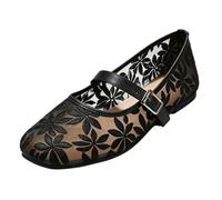 WXDTW Mary Janes Ballerines plates en dentelle brodée de fleurs élégantes à bout carré en maille respirante et légère pour femme, Noir , 41.5 EU