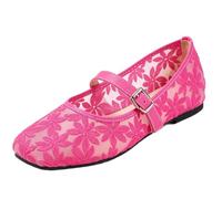 WXDTW Mary Janes Ballerines plates en dentelle brodée de fleurs élégantes à bout carré en maille respirante et légère pour femme, rose, 36 EU