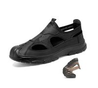 WXDTW Sandales creuses pour homme - Sandales de randonnée à enfiler - En maille creuse légère - Semelle souple - Pour la conduite, la plage, Noir , 46 EU