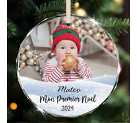 Wxexopowk Boule de Noël Personnalisable avec Photo - Mon Premier Noel, Boule Noël avec Photo et Prénom, Décoration de Noël Personnalisable, Idées Cadeaux de Noël pour Bébés Nouveau-nés,Fille,Garçon