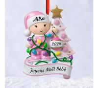 Wxexopowk Boule de Noël Personnalisée 2024 - Boule Mon 1er Noel Personnalisés avec Le Nom du Bébé, Personnalisé Decoration Sapin Noel Cadeau Noel Personnalisable, Idées de Cadeaux de Noël Fille -Rose