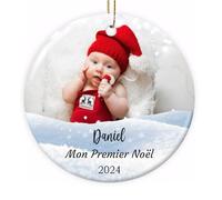 Wxexopowk Ornement de Noël Personnalisé - Décorations Premier Noël Bébé 2025, Boule Personnalisable avec Photo et Prénom, en Céramique - Cadeau pour Bébé