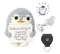 Wxgoqrcn 1 Ensemble Peluche Positive Pingouin Positive Poupée Tricotée avec des Cartes Positives avec Pièce de Monnaie Porte-Bonheur et Housse en Cuir Positive Peluche Amusants Créatifs et Relaxants