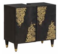 WXGTBKPR Meuble sous lavabo en bois de manguier noir avec 2 portes, armoire de salle de bain avec boutons en laiton, 62 x 33 x 58 cm, meuble sous lavabo