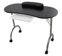 WXGTBKPR Table de manucure pliante avec roulettes, table à ongles noire | Sac de transport inclus, avec tiroir extensible