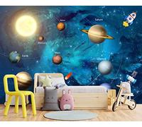 WXHFM Papier peint pour enfants Univers Planète Galaxie Système solaire Ciel étoilé Plafond Chambre d'enfant 231,1 x 165,1 cm (ne se décolle pas et ne colle pas)