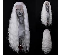WXHWCX Perruque ondulée blanche en dentelle lâche, résistante à la chaleur, fibre naturelle, sans colle, perruque mobile