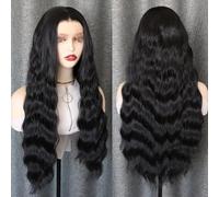 WXHWCX Perruques longues noires à moitié ondulées pour femme - Résistante à la chaleur - Perruque synthétique avec dentelle frontale - Pour usage quotidien