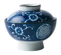 WXiaJ-Bols Bol de Riz avec Couvercle, Pied, Motif de Couleur de Panier Peint à la Main, céramiques santé, Vaisselle au Restaurant à la Maison Ronde Bleue (175 ML et 200 ML) en Option