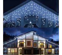 WxiaoD Guirlande Lumineuse Extérieure Noël 4m 96 LED, Rideau Lumineux Noël Extérieur 8 Modes, IP44 Étanche Connectable Guirlande Stalactite Extérieure pour Fête Jardin Balcon Fenêtre, Blanc Froid