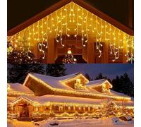 WxiaoD Guirlande Lumineuse Pluie de Glace Extérieur 3.5m 96 LED Blanc Chaud, Guirlande Lumineuse Noël Connectable, 8 Modes Étanche Noel Éclairage Décoration Intérieur pour Jardin Fête Balcon