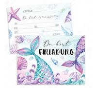 Wxinsheng 12 Pièces Cartes D'Invitation Anniversaire Sirène pour Enfants,Thème Océan,Fête Mermaid,Cartes D'invitation pour Anniversaire D'enfant Fille
