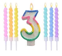 Wxinsheng Bougies d'anniversaire Numérotées 3,Douces Bougies Numérotées avec 6 Bougies Spirales Arc-en-Ciel Bougie Gateau Multicolore pour Anniversaire Fête d'anniversaire