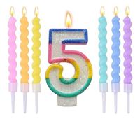 Wxinsheng Bougies d'anniversaire Numérotées 5,Douces Bougies Numérotées avec 6 Bougies Spirales Arc-en-Ciel Bougie Gateau Multicolore pour Anniversaire Fête d'anniversaire