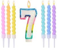 Wxinsheng Bougies d'anniversaire Numérotées 7,Douces Bougies Numérotées avec 6 Bougies Spirales Arc-en-Ciel Bougie Gateau Multicolore pour Anniversaire Fête d'anniversaire