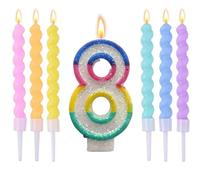 Wxinsheng Bougies d'anniversaire Numérotées 8,Douces Bougies Numérotées avec 6 Bougies Spirales Arc-en-Ciel Bougie Gateau Multicolore pour Anniversaire Fête d'anniversaire