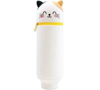 Wxinsheng Étui à Crayons en Silicone Kawaii 2 en 1 pour Enfants - Trousse Scolaire Verticale avec Fermeture Éclair,Design Mignon DIY (Chat Souriant) pour Fournitures Scolaires et Bureau