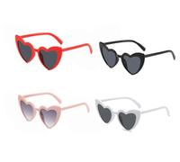 Wxinsheng Lot de 4 Lunettes de Soleil en Forme de Cœur,Style Rétro Œil de Chat,Cadre Léger PC avec Protection UV400,Noir,Rouge,Blanc,Rose,Pour Femmes,Fête,Plage,Festival,Voyage