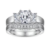 WXKAGF Alliances de Mariage en Argent Sterling, Cadeaux utiles pour Femmes, Ensemble de Deux bagues carrées Classiques en Argent Sterling avec zircone cubique