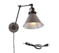 WXKAGF Applique Murale Industrielle Argentée Bras Long avec Interrupteur, Applique Extensible E27 Vintage, Applique Ajustable Lecture Rétro avec Abat-Jour Rotatif, Applique Murale en Métal Antique