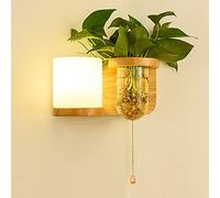 WXKAGF E27 Applique Murale en Bois d'intérieur avec Interrupteur à Cordon de Style Nordique pour Enfants, Abat-Jour en Verre, Applique Murale Moderne, Lampes de Chevet en Bois avec Vase pour