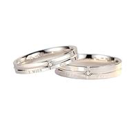 WXKAGF Ensemble d'alliances pour Elle et Lui, bagues Assorties pour Meilleur ami, tu me manques, Argent gravé avec zircone cubique de Forme Ronde Blanche, Argent Sterling réglable