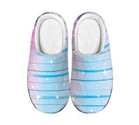 wxlmom Chaussons Femme Bandes Bleues Pantoufles Homme Pantoufle Femme D'Hiver En Peluche Pantoufle Douillettes Et Chaudes,Avec Semelle Épaisse Antidérapante,Pour L'Intérieur Et L'Extérieur