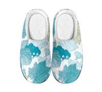 wxlmom Chaussons Femme Feuilles Bleues Pantoufles Homme Pantoufle Femme D'Hiver En Peluche Pantoufle Douillettes Et Chaudes,Avec Semelle Épaisse Antidérapante,Pour L'Intérieur Et L'Extérieur