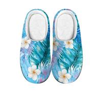wxlmom Chaussons Femme Feuilles Bleues Vertes Pantoufles Homme Pantoufle Femme D'Hiver En Peluche Pantoufle Douillettes Et Chaudes,Avec Semelle Épaisse Antidérapante,Pour L'Intérieur Et L'Extérieur