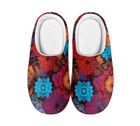 wxlmom Chaussons Femme Fleurs Bleues Et Rouges Pantoufles Homme Pantoufle Femme D'Hiver En Peluche Pantoufle Douillettes Et Chaudes,Avec Semelle Épaisse Antidérapante,Pour L'Intérieur Et L'Extérieur