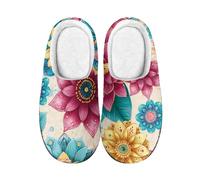 wxlmom Chaussons Femme Fleurs Bleues Roses Pantoufles Homme Pantoufle Femme D'Hiver En Peluche Pantoufle Douillettes Et Chaudes,Avec Semelle Épaisse Antidérapante,Pour L'Intérieur Et L'Extérieur