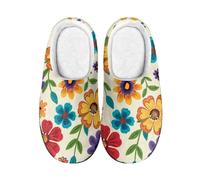 wxlmom Chaussons Femme Fleurs Bleues Violettes Pantoufles Homme Pantoufle Femme D'Hiver En Peluche Pantoufle Douillettes Et Chaudes,Avec Semelle Épaisse Antidérapante,Pour L'Intérieur Et L'Extérieur
