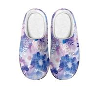 wxlmom Chaussons Femme Plantes Bleues Pantoufles Homme Pantoufle Femme D'Hiver En Peluche Pantoufle Douillettes Et Chaudes,Avec Semelle Épaisse Antidérapante,Pour L'Intérieur Et L'Extérieur