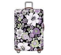 wxlmom Housse Valise Protection S Fleurs Blanches Violettes Adultes Enfant Elastique Housse,Zippé Résistant Robuste Couverture Protege Valise De Voyage Soute,Lavable,Réutilisable