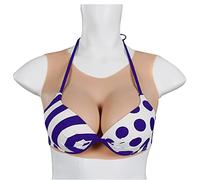 WXLPCGO Artificielle Plaques Poitrine Silicone Réaliste Homme Faux-Seins Col Rond Poitrine Prothèse pour Mastectomie Transgenre Drag Queen Cosplay(Size:Cup E,Color:Blanc)