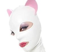 WXLPCGO Cagoule en Latex BDSM Caoutchouc Tête Masque avec des Oreilles Fermeture éclair Ouverte Yeux Exposés Bouche(Size:XL-70CM)